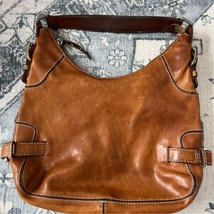 VINTAGE MICHAEL KORS SHOULDER SHOPPER HOBO BAG BROWN LEATHER GOLD ZIPPED